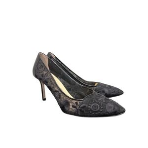 Marvin K Lace Pumps Womens 11 Black Mesh Pointed Toe‎ Stiletto Heels Made Italy